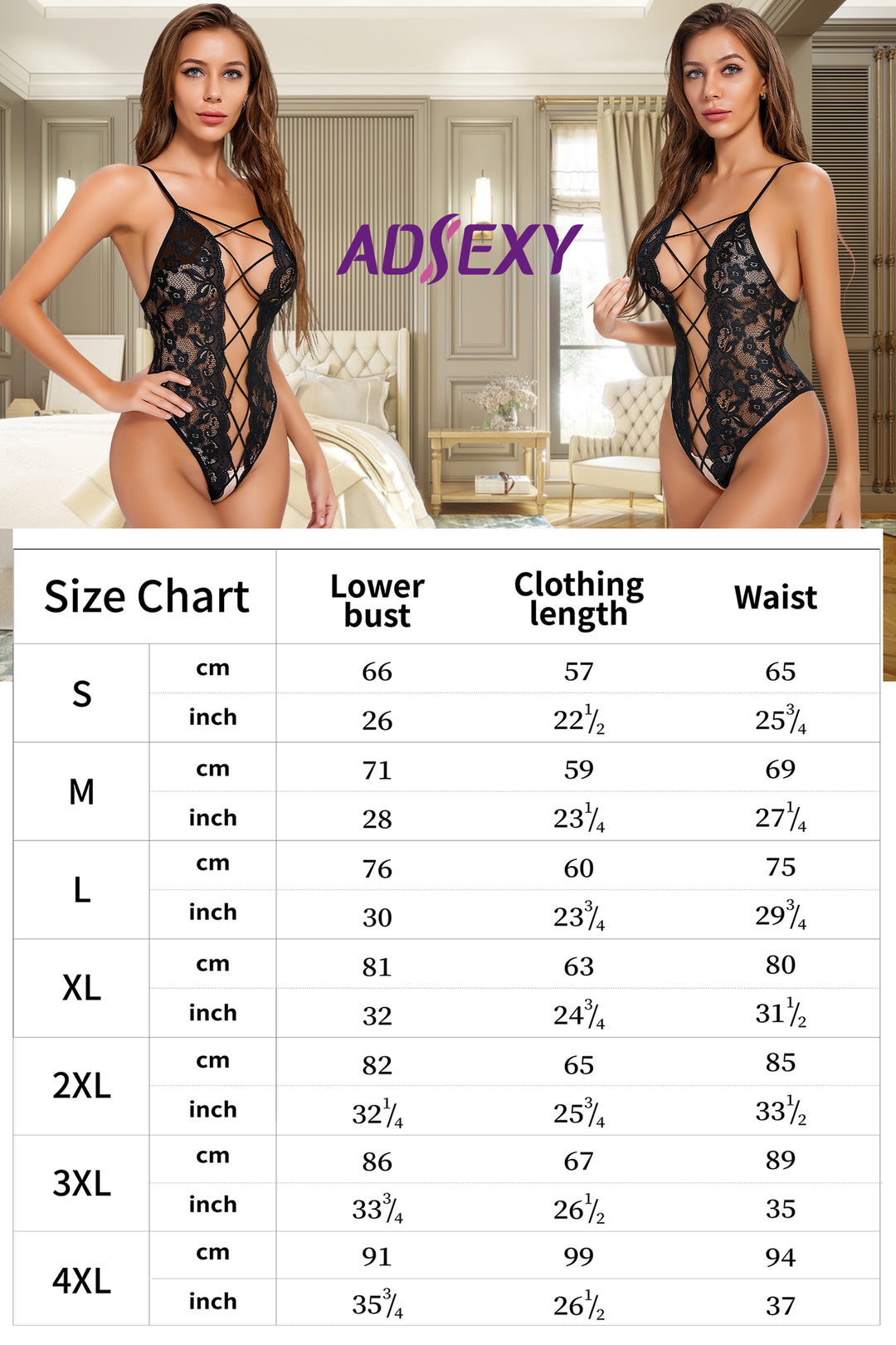 Adsexy Sexy Naughty Lace Floral Teddy Body de talla grande